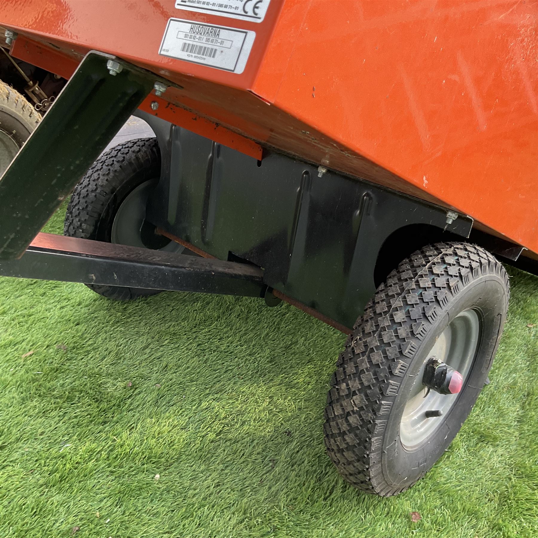 Husqvarna TS138 petrol garden tractor with Husqvarna T275 trailer with metal fuel canister and sack barrow - THIS LOT IS TO BE COLLECTED BY APPOINTMENT FROM DUGGLEBY STORAGE, GREAT HILL, EASTFIELD, SCARBOROUGH, YO11 3TX