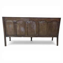18th century oak hall bench or settle, five foliate carved back panels, dated 1760