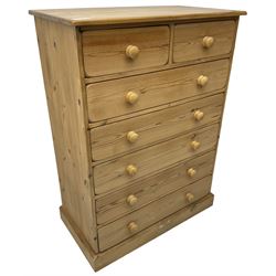 Solid pine chest, fitted with two short and five long drawers