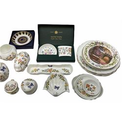 Minton Haddon Hall canape stick holder and tray, a collection of Aynsley Cottage Garden, including three table lamps, vase, four trinket trays and other ceramics. 