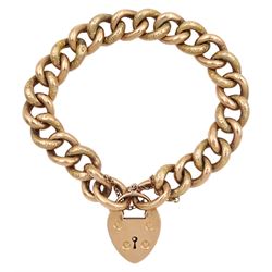 Edwardian 9ct rose gold curb link bracelet, with heart locket clasp by E Whitehouse & Son, each link stamped 9c