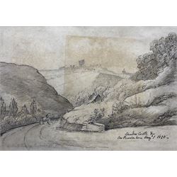 Francis Nicholson (British 1753-1844): 'Scarborough Castle and Low Peasholm', pencil sketch unsigned titled and dated 1820, 20cm x 28cm