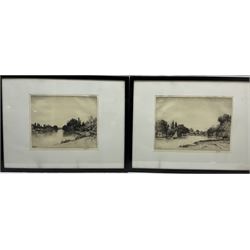 John Fullwood (British 1854-1931): 'Hampton on Thames' and 'Teddington Reach', pair Artist Proof drypoint etchings signed and limited to 300, 25cm x 36cm (2)