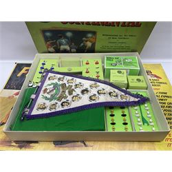 Subbuteo - three boxed sets comprising Football Express with two five-a-side teams and floodlighting; Continental with four teams and accessories; and International Edition Table Rugby with two teams; together with a Real Madrid 1974-75 League Champions pennant (4)