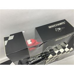 Three Minichamps 1:12 scale die-cast motorcycles - Yamaha YZR 500 Max Biaggi 2000; Yamaha YZR-M1 Colin Edwards Fiat Yamaha Team MotoGP 2007 GP Australia; and Yamaha YZR 500Team Yamaha Max Biaggi 500ccGP 2001; all boxed (3)
