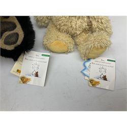 Two Steiff 'Cosy Friends' stuffed animals comprising 'Charly' teddy bear, serial no. 012808, together with Steiff 'Manschli' Panda no. 064821, both with Steiff button to ear with red and yellow tag and original Cosy Friends tags