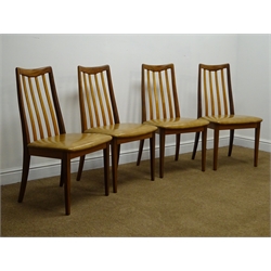  Set four G-plan teak dining chairs, upholstered seat, tapering supports (W49cm)  