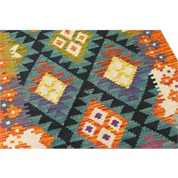 Maimana Kilim runner, overall green ground, geometric pattern 