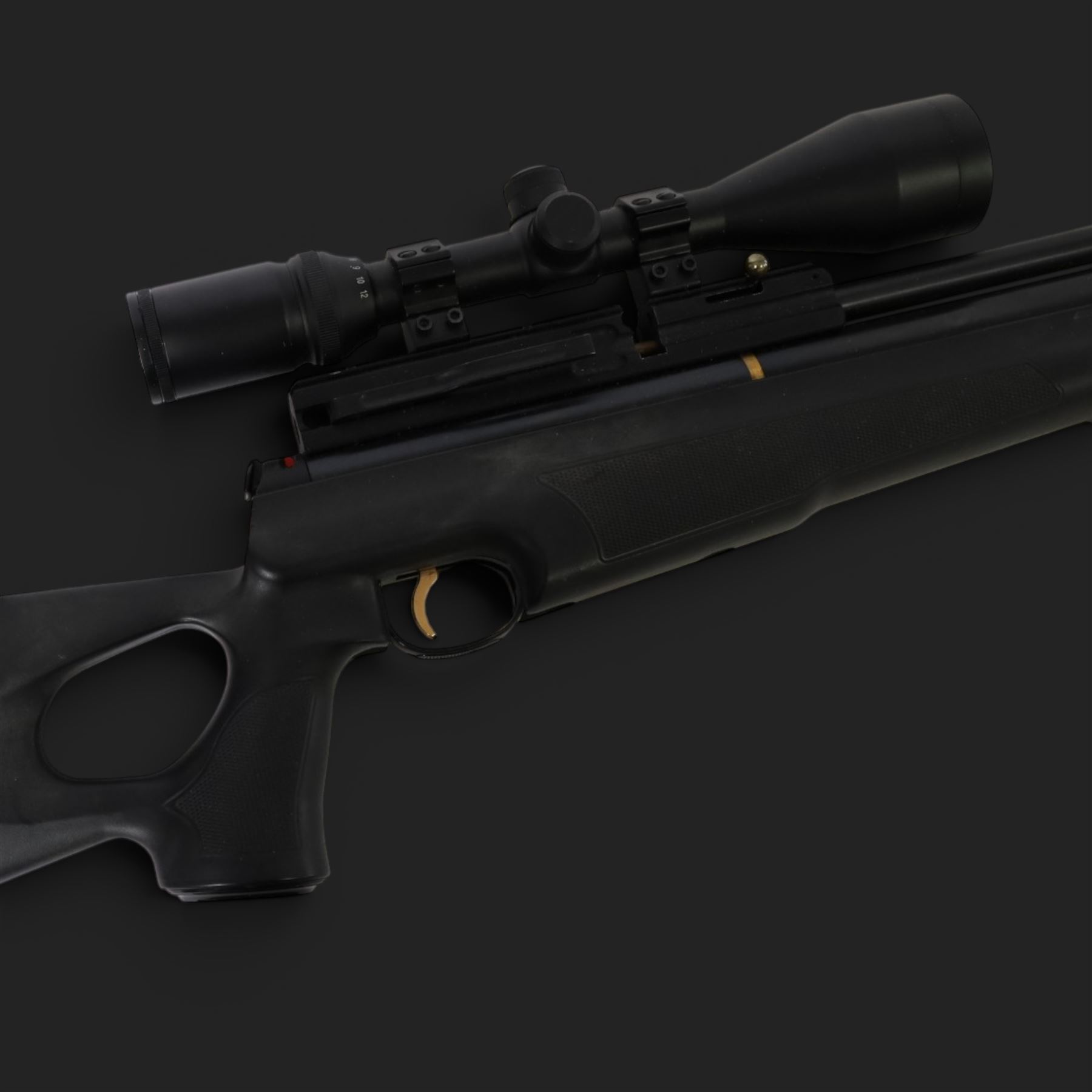 Hatsan AT44-10 air rifle, .22 cal, Max pressure 200 bar, serial number 041420511, fitted with 3-12x50 scope, L118cm