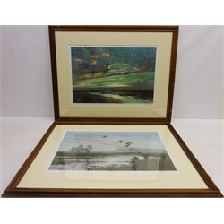  Mallards in Flight, two colour prints signed in pencil by Sir Peter Scott (British 1909-1989) pub. Arthur Ackermann 1943, London 38cm x 55.5cm (2)  