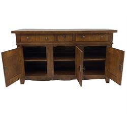 Antix French oak sideboard, fitted with three drawers and cupboards