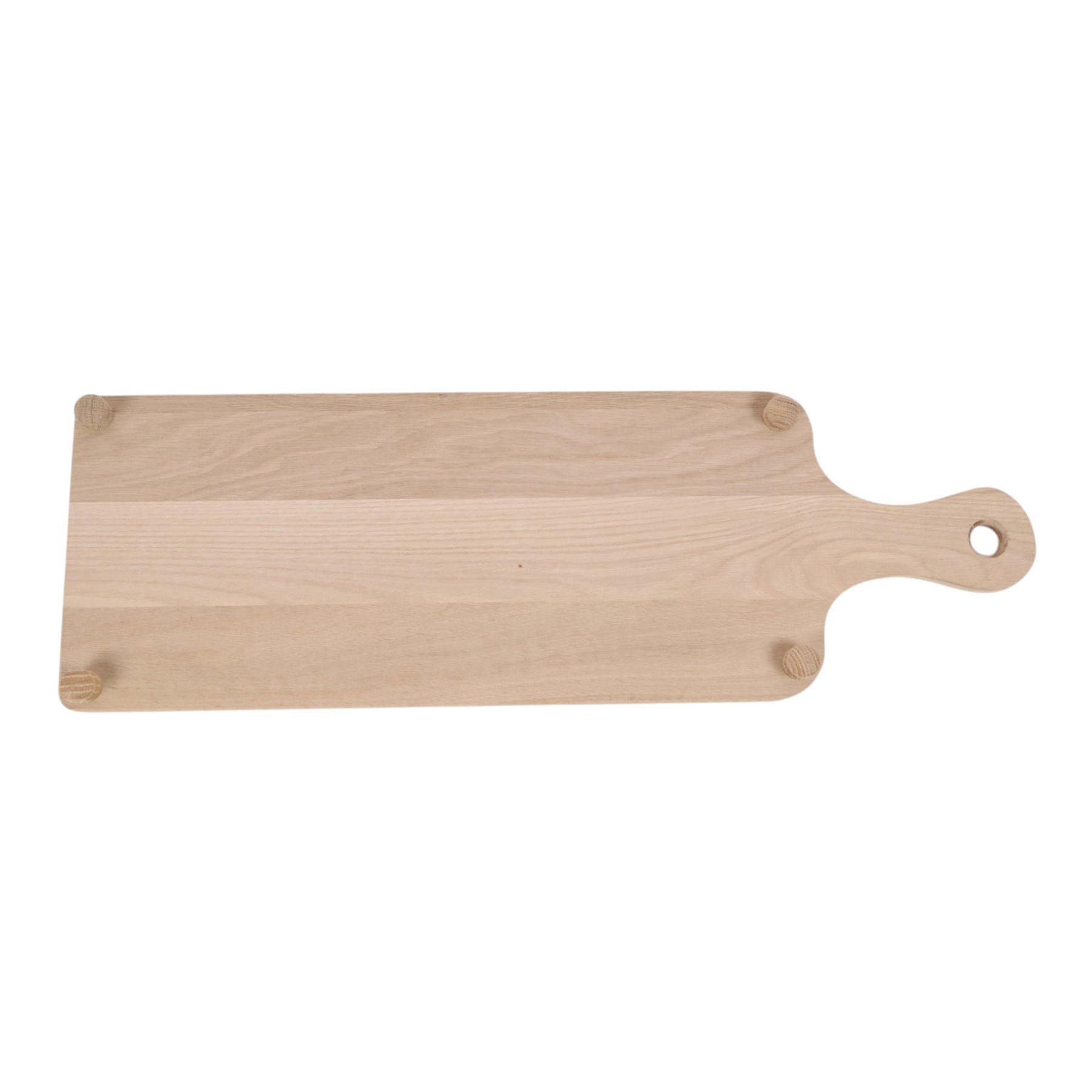 Wooden cheeseboard of rectangular form, upon four turned bun feet, H75cm W25cm