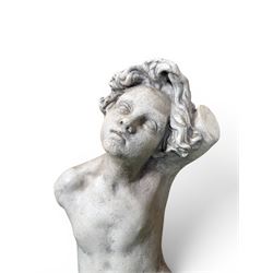 Early 20th century sculptured painted plaster figure of a boys torso, raised on 'stone' plinth