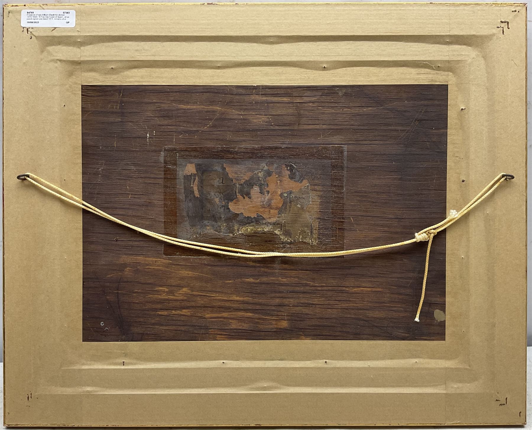 Frederick (Fred) William Elwell RA (British 1870-1958): 'A Fine Day Coast of Spain', oil on panel signed and dated 1911, remains of original title label verso 29cm x 39cm 
Provenance: East Yorkshire dec'd estate; with Christie's 28th June 2001 Lot 227; Dee Atkinson & Harrison, Driffield, 18th February 2005 Lot 416