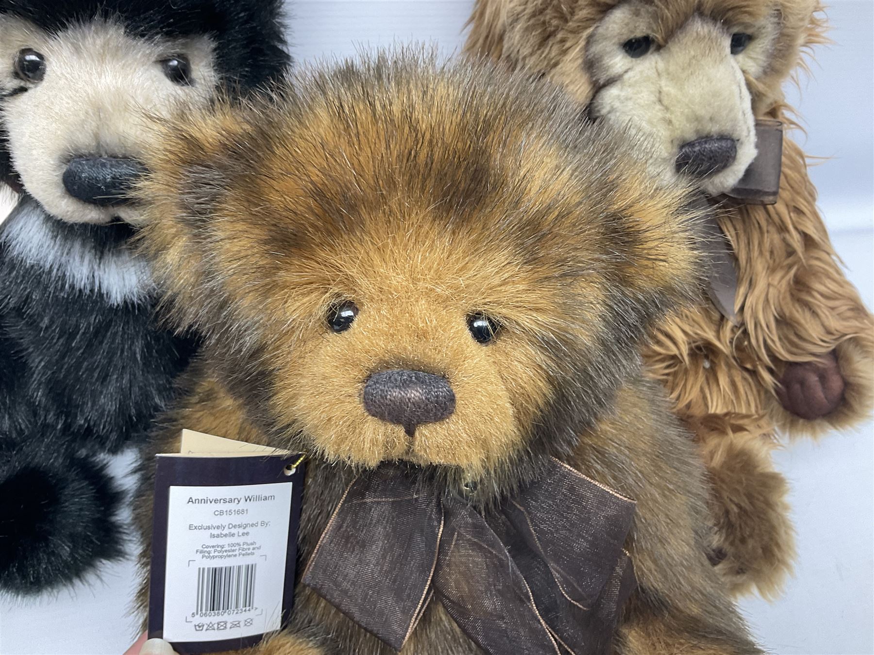 Five Charlie Bears, comprising limited edition Birthday Wojtek CB171840, limited to 4200, Anniversary Kojak CB161707, and Anniversary William CB151681, each designed by Isabelle Lee, Xavier CB620008, designed by Heather Lyell, and Anniversary Slothy Joe CB151558, all with tags 
