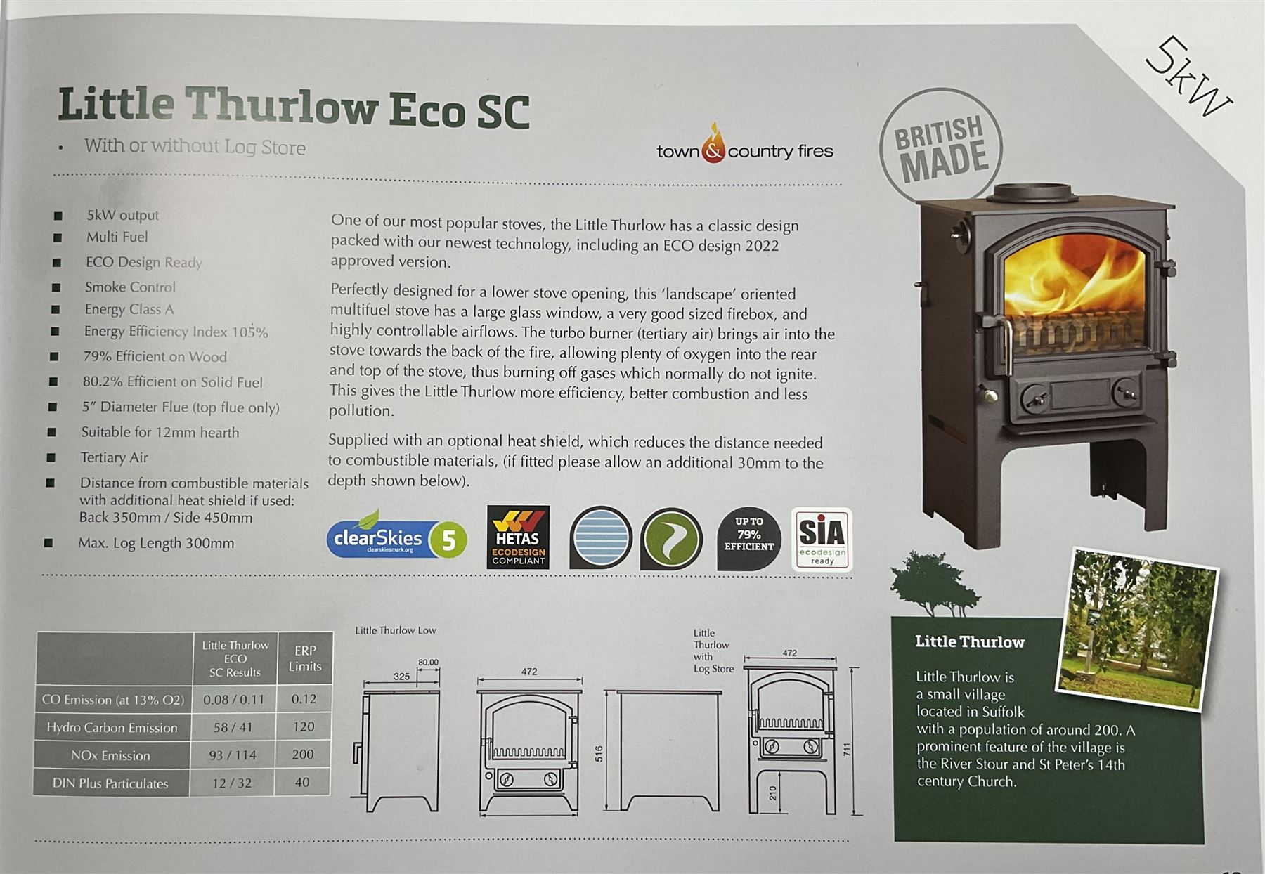 Town & Country Fires - 'Little Thurlow' smoke control eco multi-fuel stove, 5kW output, retail price - £1,456
