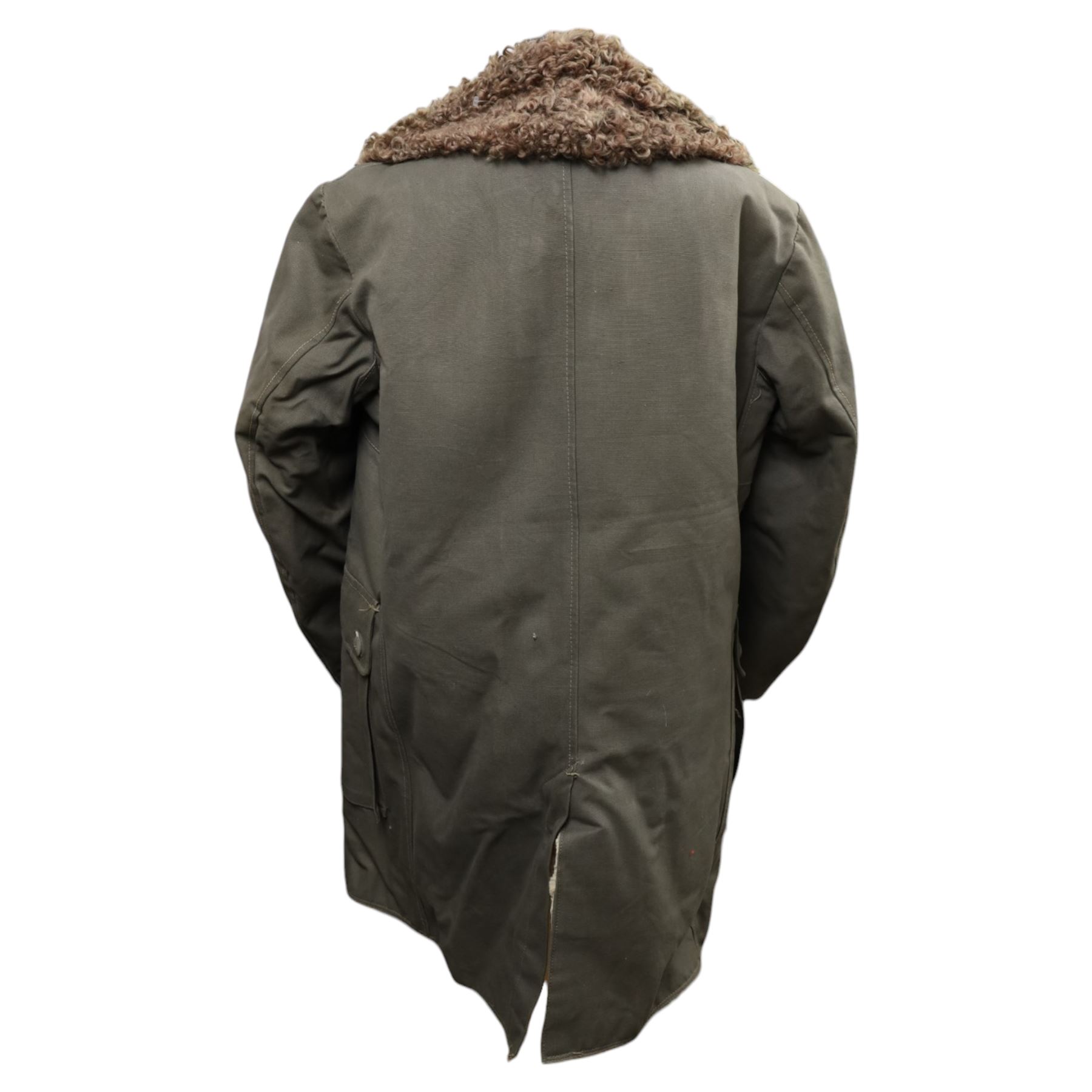 Swedish green army field coat, M1909, with a sheepskin lining and military leather jacket 