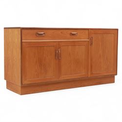 G Plan - Mid-20th century teak sideboard, fitted with single drawer above three cupboard d...