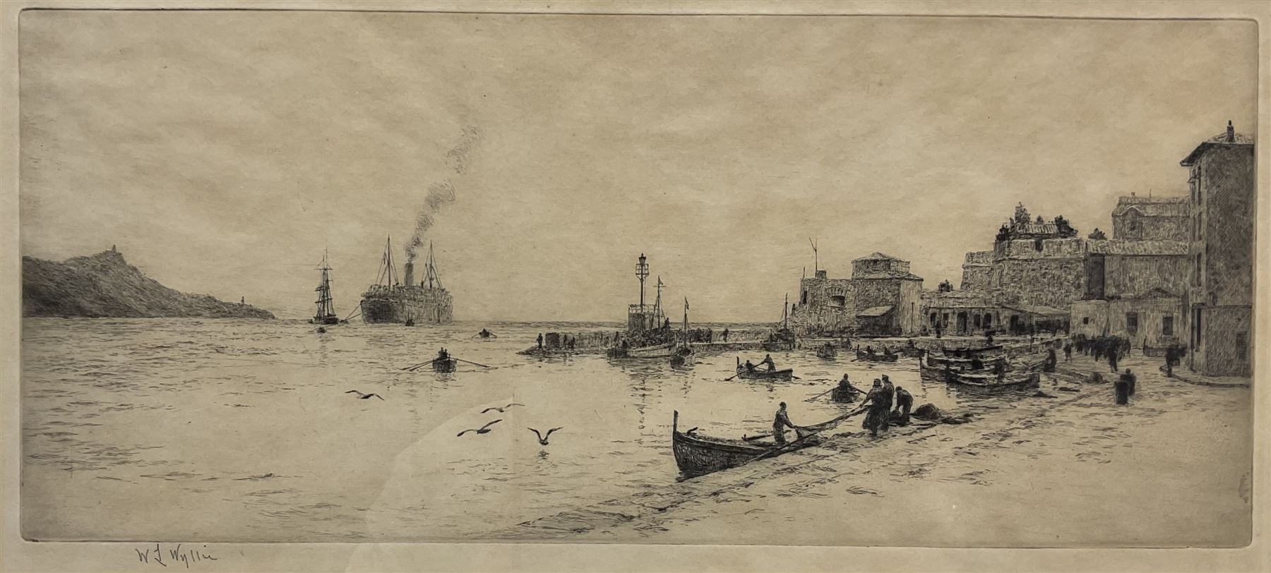 William Lionel Wyllie (British 1851-1931): 'Villefranche', drypoint etching signed in pencil 18cm x 39cm