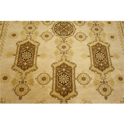  Louis De Poortere Mossoul Persian style green ground rug, central medallion, floral repeating border, 250cm x 350cm  