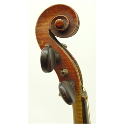  19th century violin, two piece back, labelled Andreas Guarnerius Fecit Cremona Sub Titulo Santa Teresia 1675 and 1872 written in ink, LOB 14