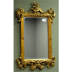  Ornate gilt wall mirror, acanthus leaf and scroll decorated frame, bevelled glass, 62cm x 37cm  