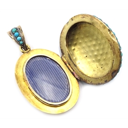  19th century French 18ct gold (tested) Persian turquoise locket pendant, eagle's head hallmark  