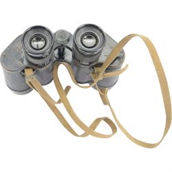 WWII Taylor-Hobson OS420 MA Bino Prism No.2 MK III x6 binoculars, the body marked with broad arrows, the case marked 6E/293 AM, togethter with another pair of Taylor-Hobson OS308 GA Bino Prism No.2 MK.II x6 cased and one other pair of binoculars 
