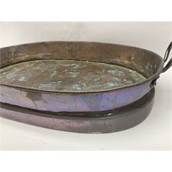 19th century twin handled copper pan, L55cm