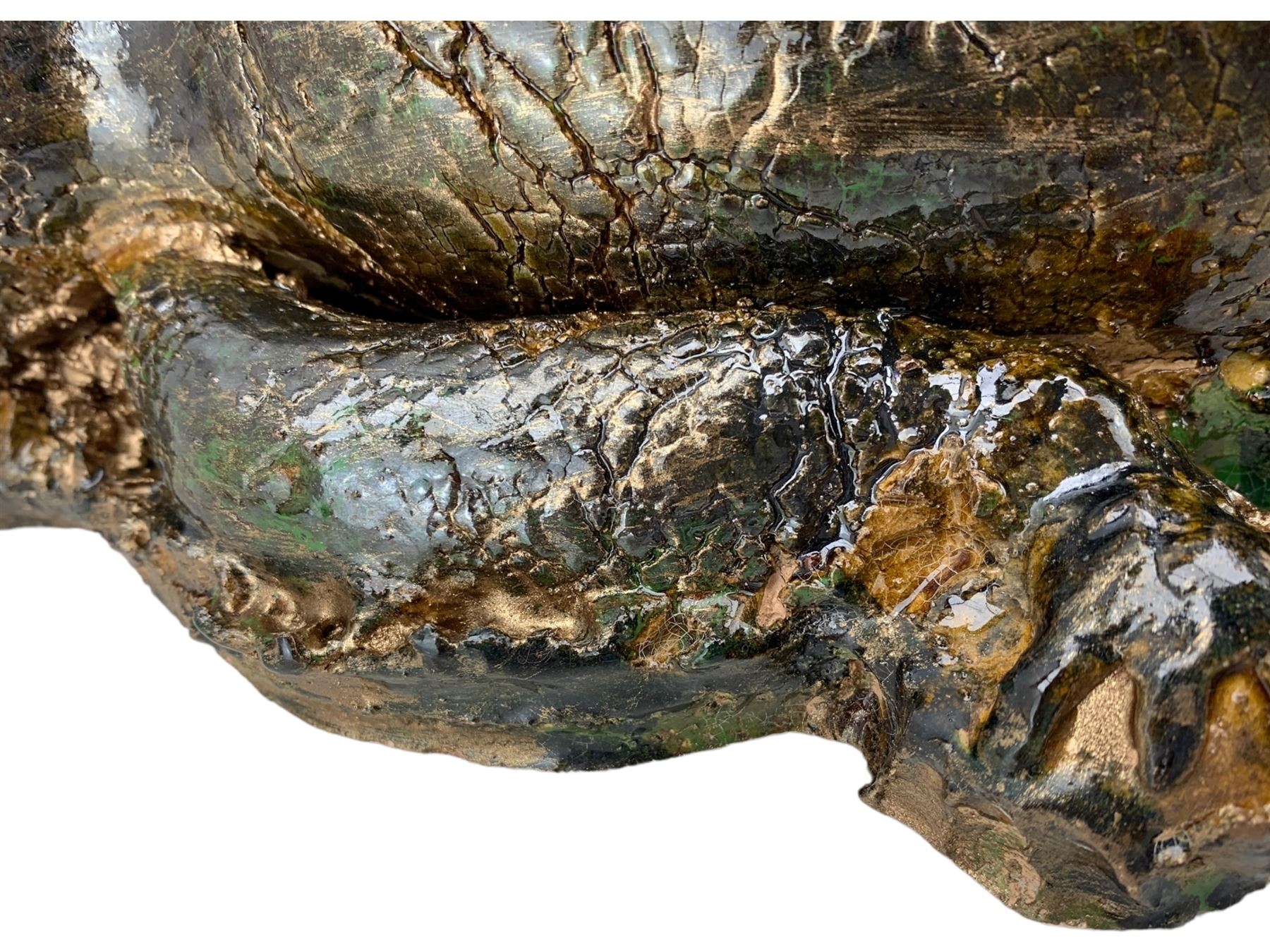 Galea Belinscaia (Yorkshire, Contemporary): Stoneware model of a baby alligator, with textured glaze finish, L56cm 