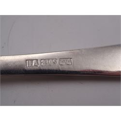 Norwegian silver serving fork and spoon, engraved with initial K to terminal, by David Andersen, stamped D-A 830s 