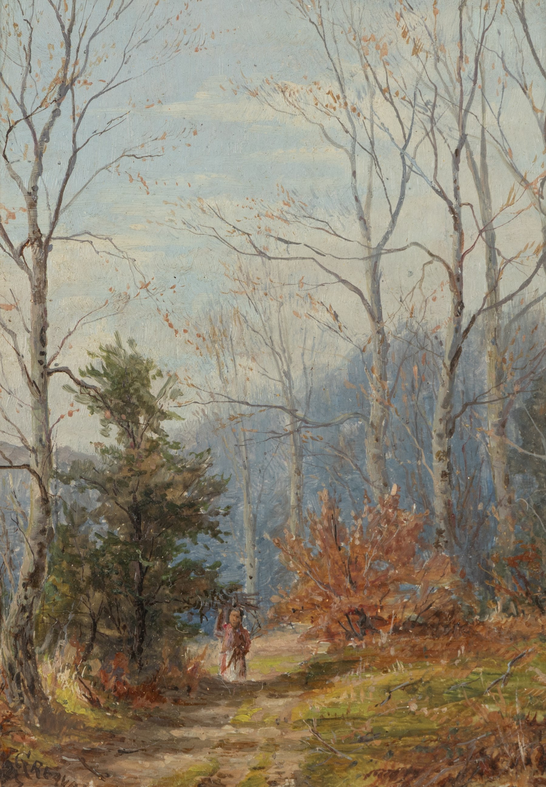 William Greaves (British 1852-1938): Autumn Woodland Walk, pair of oils on board signed and dated 1877 and 1897, in matching gilt frames 17cm x 12cm (2)