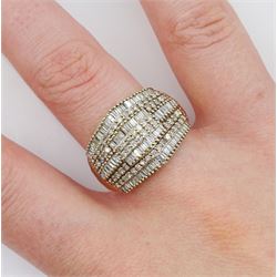 9ct gold baguette and round brilliant cut diamond dress ring, stamped 375