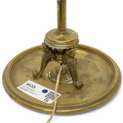 Brass table lamp, of antique design with classical figures on a circular base, H29cm