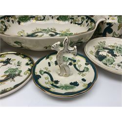 Collection of Masons Ironstone Chartreuse pattern, to include clock, six teacups, twin handled dish, ring dish, plates vases, etc, many with original boxes, clock H24cm 