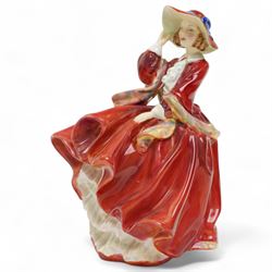 Collection of nine Royal Doulton figures, comprising 'Top o' The Hill' HN1834, 'Goody Two Shoes' HN2037, 'A Child From Williamsburg' HN2154, 'Spring' HN1885, 'Valerie' HN2107, 'Janine' HN2461, 'Bunny' HN2214, 'Peggy' HN2038 and 'Penelope' HN1901 (9)
