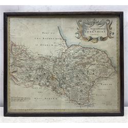 Robert Morden (British c.1650-1703): 'The North Riding of Yorkshire', early 18th century engraved map with hand colouring 35cm x 41cm