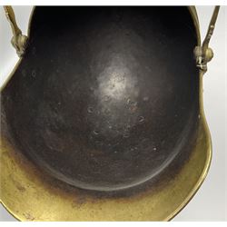 Victorian brass coal scuttle, of helmet form with turned ebonised handles, H48cm