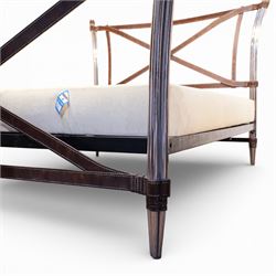 And So To Bed - ‘Aphrodite’ 5' king size bedstead, chrome finished frame with cylindrical uprights, trompe l’oeil leather cross-braced headboard and footboard with X-frame stretchers, on tapering chrome supports