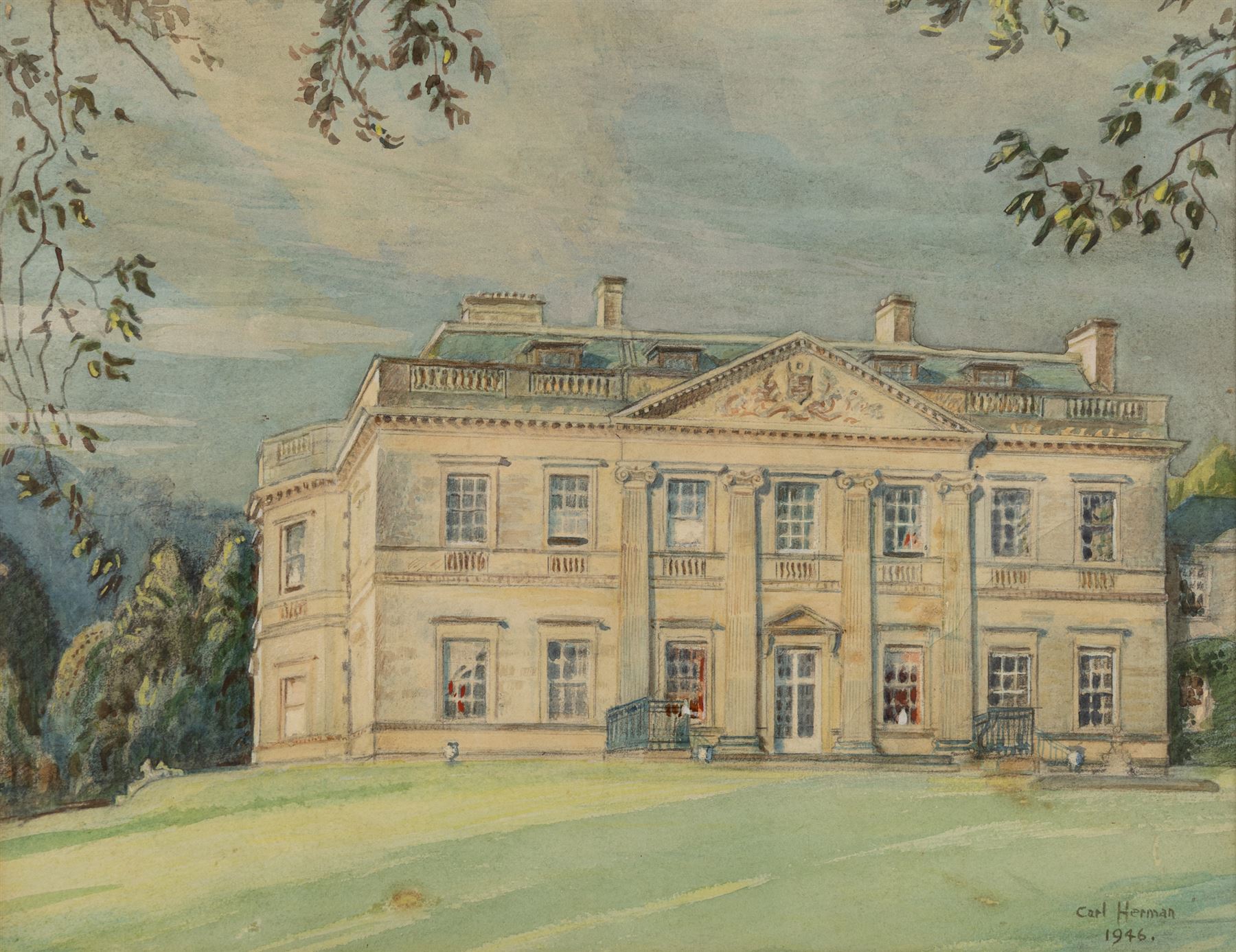 Carl Herman (Scarborough 1887-1955): Hackness Hall, watercolour signed and dated 1946, 30cm x 39cm