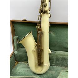 1950s Grafton injection moulded cream acrylic plastic alto saxophone designed by the Italian Hector Somorisen and distributed by John E. Dallas & Sons London, serial no.10776 L66cm, in original fitted carrying case