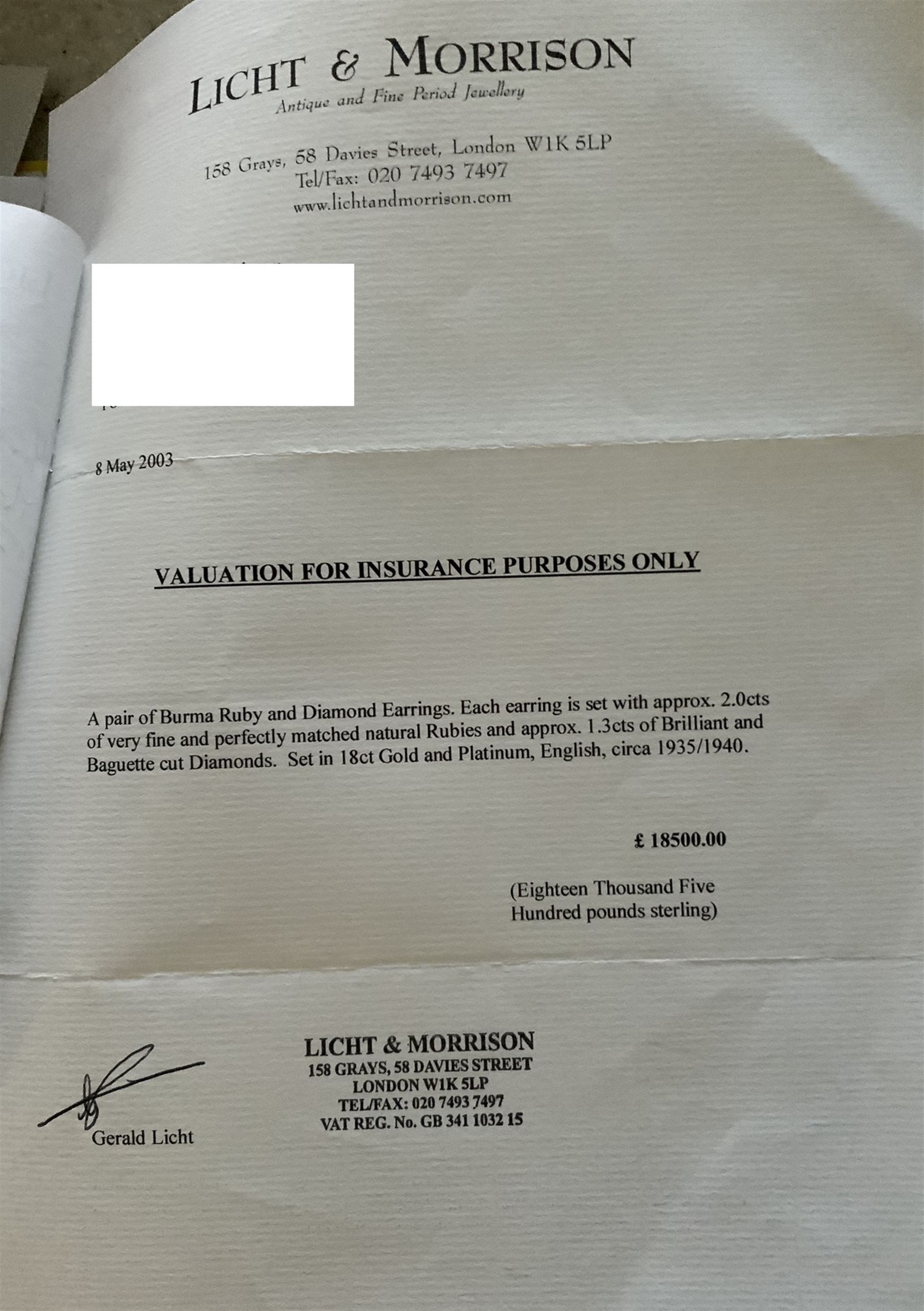 Pair of 18ct white and yellow gold Burmese ruby and diamond stud earrings, each cluster with five oval and round cut rubies and round brilliant cut and tapered baguette cut diamonds, total ruby weight approx 3.40 carat, total diamond weight approx 2.25 carat, in fitted box by Licht & Morrison, London