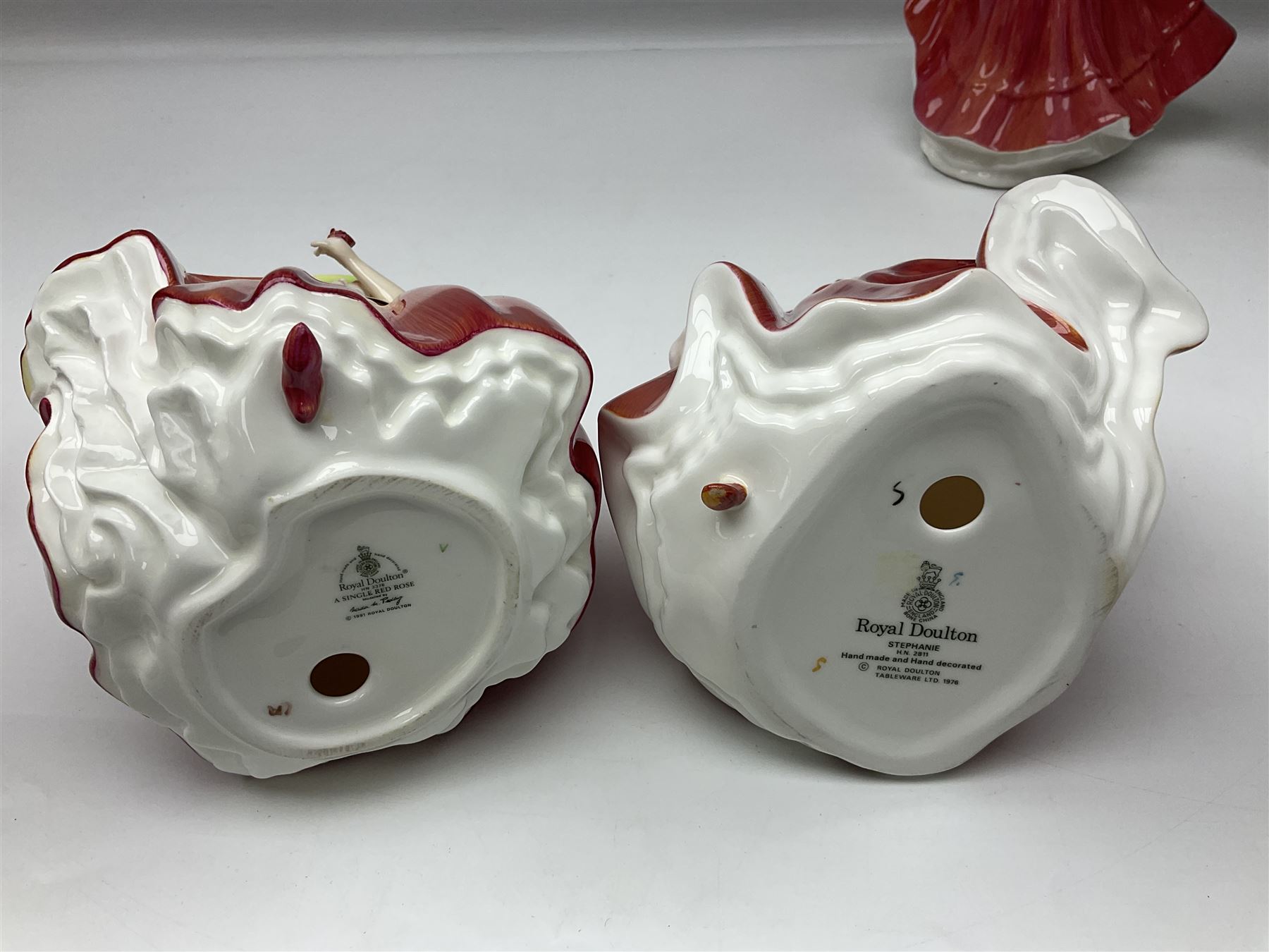 Ten Royal Doulton figures, to include Lydia HN1908, Goody Two Shoes HN2037, May HN2746, A Single red Rose HN3376, etc, nine with original boxes 