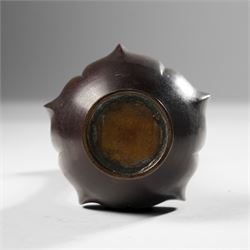 Japanese red patinated bronze bottle vase, the base with naturalistic lobed decoration, unmarked, H19cm 