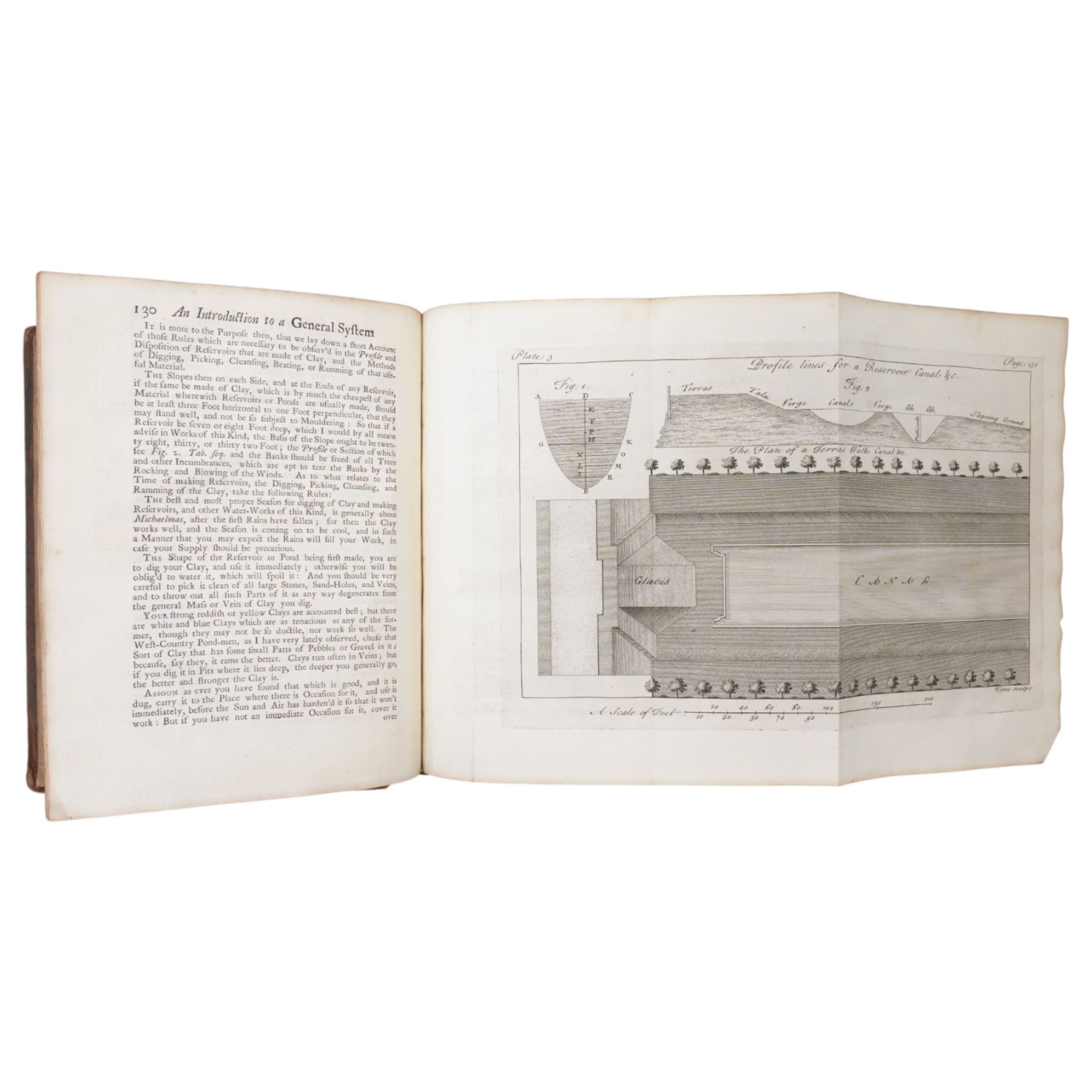  Gardens.- Switzer, Stephen 'An Introduction to a General System of Hydrostaticks and Hydraulicks, Philosophical and Practical' two volumes bound as one, nine folding plates and engraved frontispiece, printed for T Astley et al 1729, bookplate of Henry & Elizabeth Goodwyn in full calf