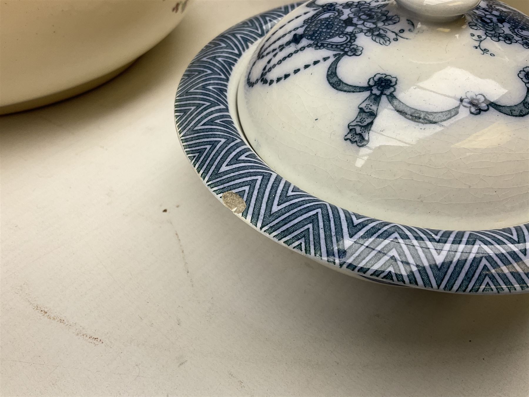 Early 20th Century Lonsdale Cetem Ware blue and white wash jug, chamber pot, vase etc, tallest H30cm, together with two other chamber pots