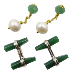 Pair of silver jade cufflinks and pair of gilt pearl and faceted jade cufflinks (2)