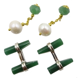 Pair of silver jade cufflinks and pair o