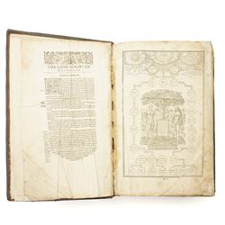 1611 King James Bible: The Great 'He' Bible. 'The Holy Bible Conteyning the Old Testament and the New'. London: Robert Barker, 1611. Folio (44cm × 29cm) Black-letter text in double columns, woodcut initials and ornaments, genealogies of Holy Scripture with engraved Adam and Eve family tree, and the separate engraved title to 'The Newe Testament of our Lord and Saviour Iesus Christ, dated 1611. Bound in full calf with ribbed spine.

First edition, first issue of the King James 'He' Bible, containing the erroneous reading 'and he went into the citie' in Ruth 3:15. Commissioned by King James I and printed by Robert Barker, this monumental translation became the most influential work in the English language, shaping its religious and literary tradition for more than four centuries.