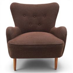 Ernest Race (British 1913-1964) - mid-20th century DA2 low-back wingback armchair upholstered in deep purple fabric